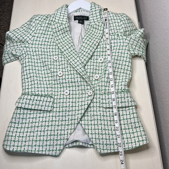 Rachel Zoe Green White Tweed Notch Collar Double Breasted Blazer Jacket Size XS - Picture 12 of 13